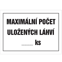 Značka MAXIMÁLNÍ POČET ULOŽENÝCH LÁHVÍ ... ks, samolepicí fólie, 210 × 297 mm